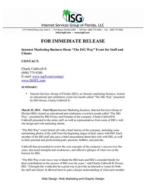 Internet Marketing Business Hosts “The ISG Way” Event for Staff and Clients (Official Press Release)